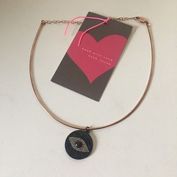 NWT Rose Gold Copper & Crystal Evil Eye Choker - Picture 1 of 3